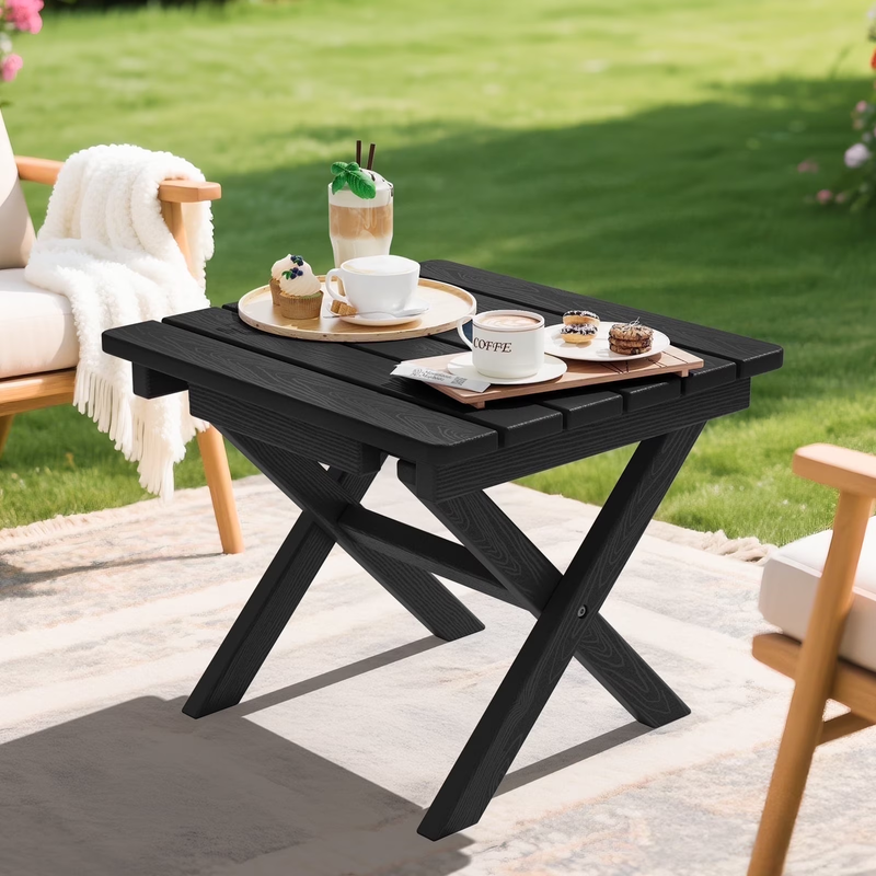Outdoor Small Folding Side Table, HDPE All Weather Adirondack End Table, No Asse9