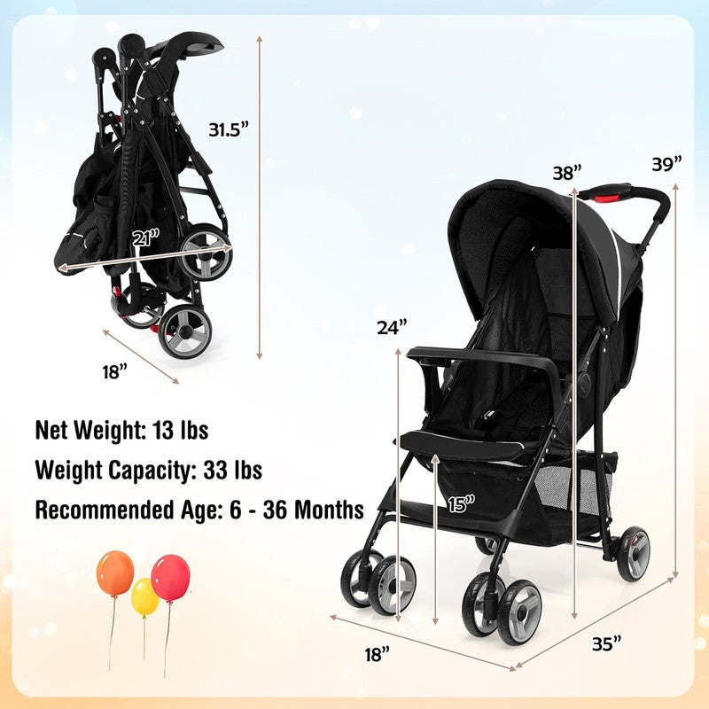 Foldable Lightweight Baby Stroller, Travel Pushchair for 0-36M, 13 Lbs, Black9