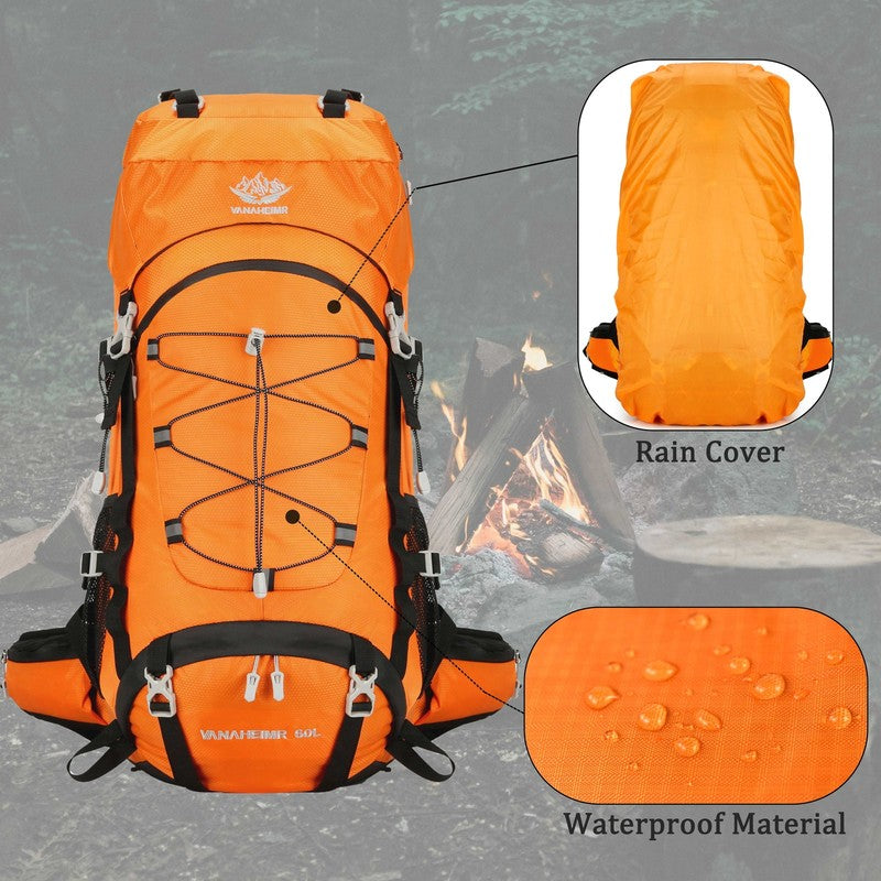 60L Travel Hiking Camping Backpack with Rain Cover, Backpack Water Resistant,Cli2