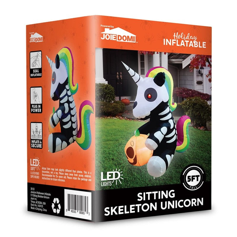 5Ft Halloween Inflatable Skeleton Unicorn w/ LEDs Yard Outdoor Decoration2