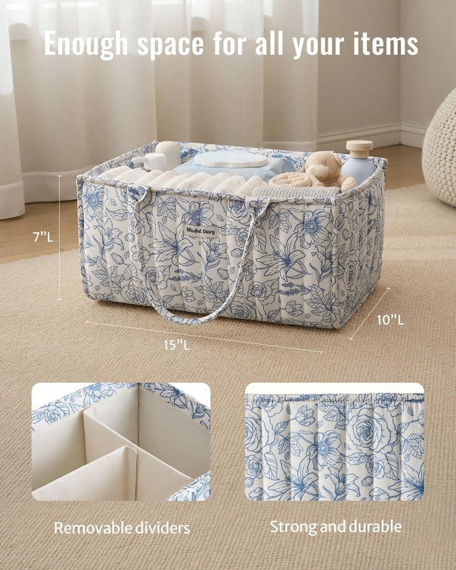 Floral Diaper Caddy Organizer Nursery Storage Basket Baby Shower Blue2