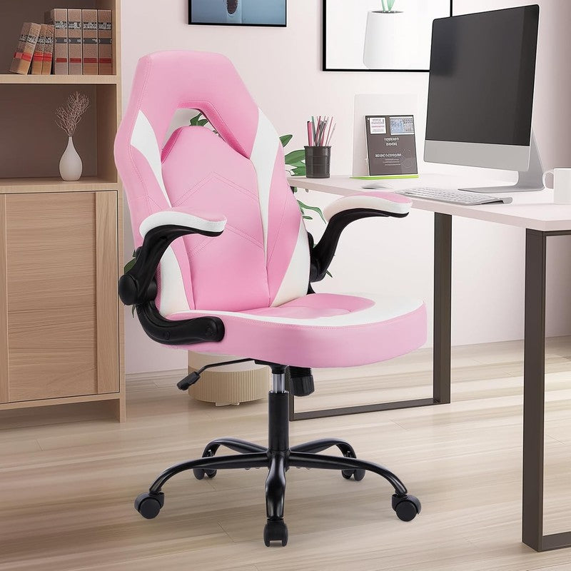 Pink Ergonomic Gaming Chair with Adjustable Height & Flip-Up Armrests1