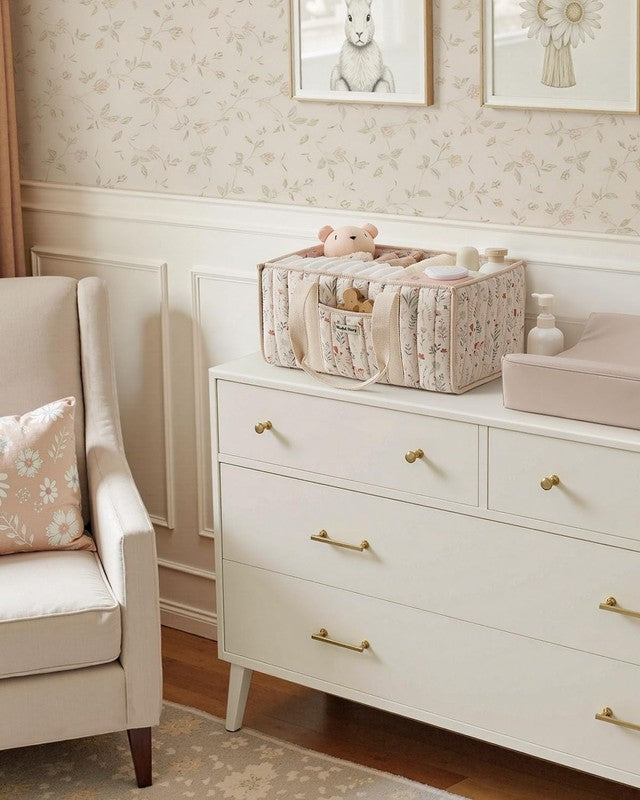 Floral Diaper Caddy Organizer Nursery Storage Basket Beige Baby4