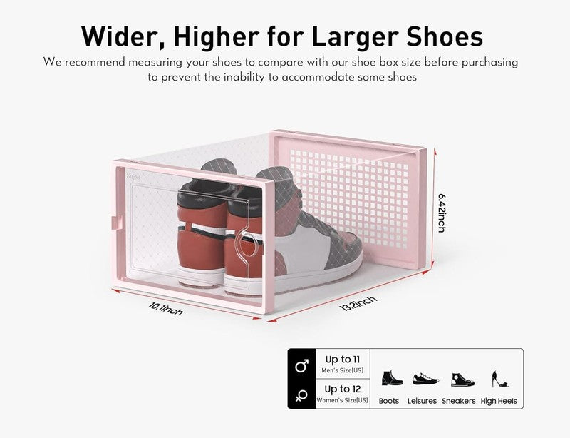 12 Pack X Large Clear Shoe Storage Boxes, Stackable Organizer Bins, Pink1