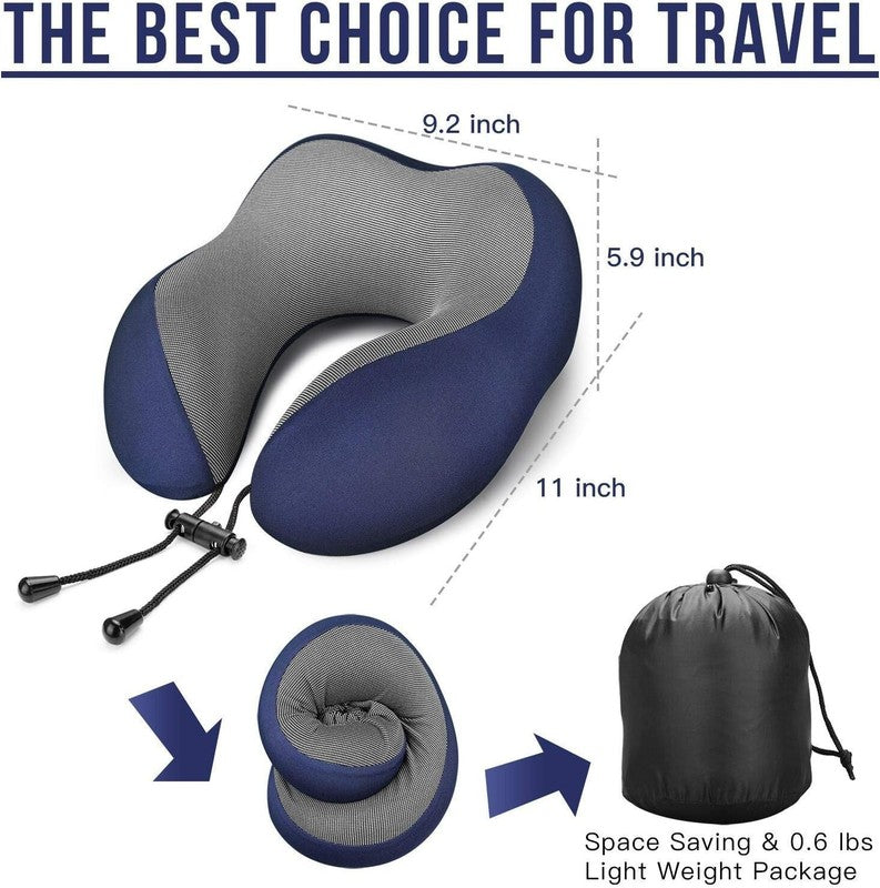 Memory Foam Travel Neck Pillow Kit w/ Eye Mask, Earplugs, Bag – Blue4