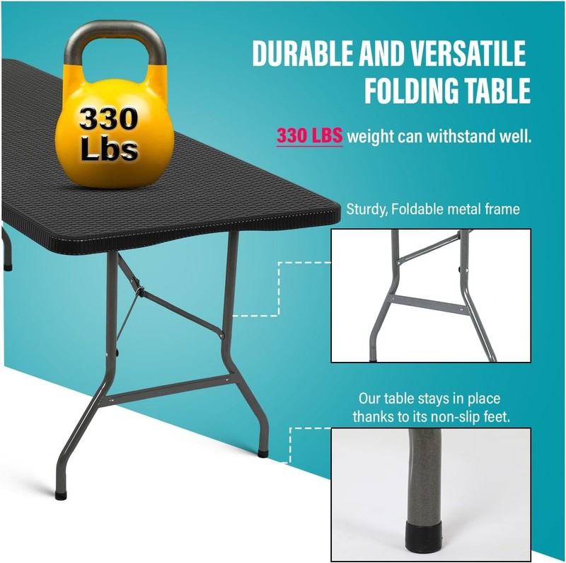 Folding Table Half Portable Foldable Table for Parties Backyard Events (Black Ra4