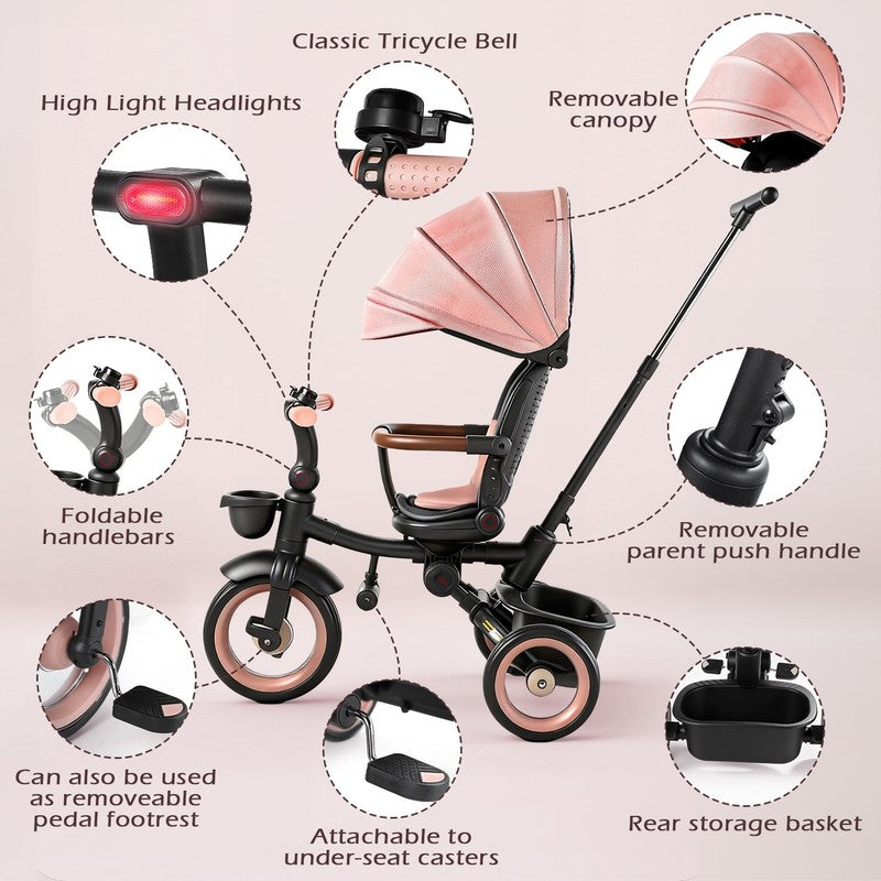 7 in 1 Foldable Tricycle Stroller for Toddler, Baby Tricycle with Adjustable Can9