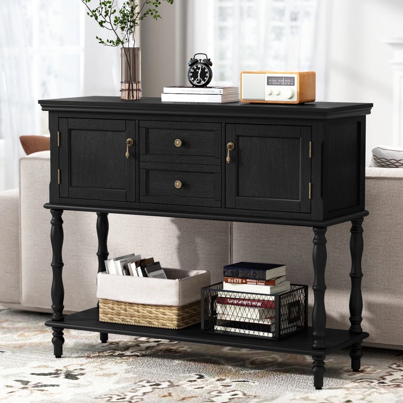 42” Farmhouse Modern Console Table Entryway w/ Storage Shelf Black9