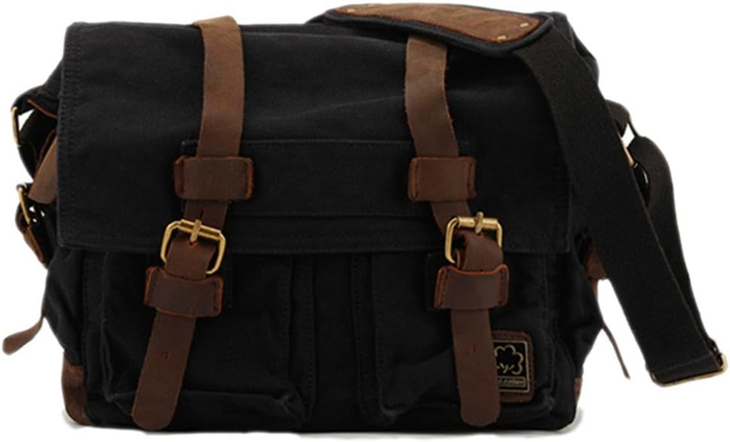 Vintage Leather Canvas Laptop Messenger Bag Medium7