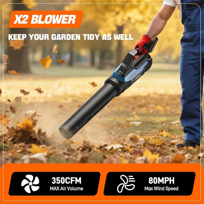 20V Max Leaf Blower, Cordless, Brushless, Handheld, up to 350 CFM and 80 MPH, 2 3