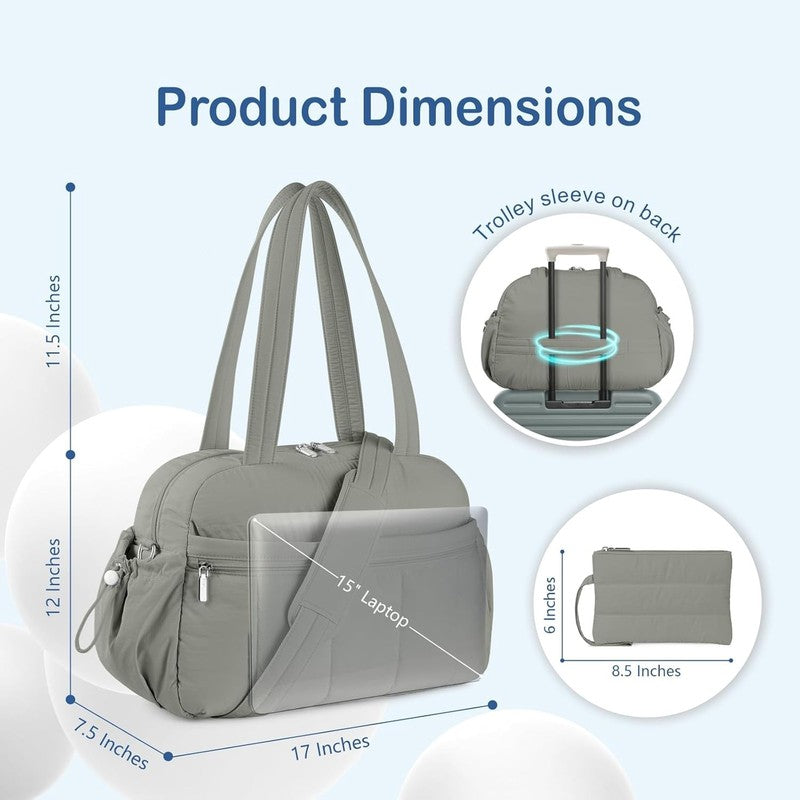 Travel Duffel Bag Women Puffer Gym Weekender Wet Pocket Carry On Grey4