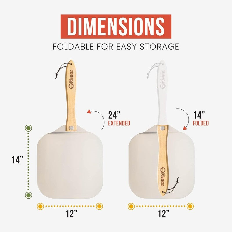 Aluminum Metal Pizza Peel with Foldable Wood Handle for Easy Storage, Pizza Spat1