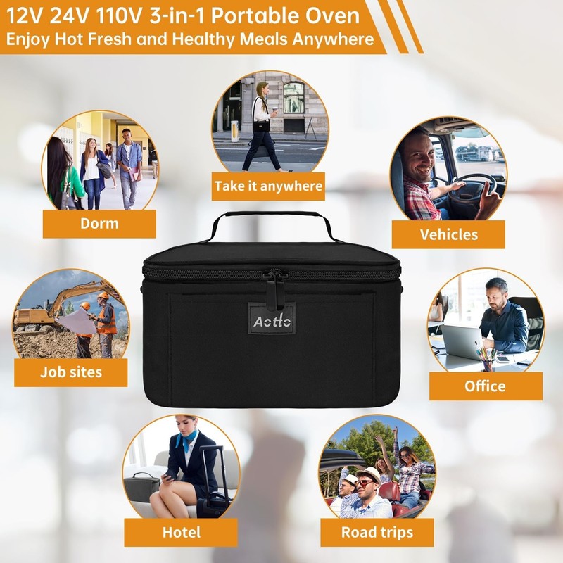 Portable Electric Lunch Box Oven Food Warmer 3 in 1 12V 24V 110V Black6