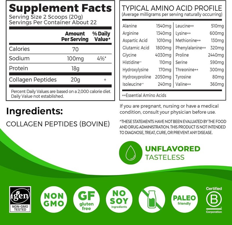 Grass Fed Hydrolyzed Collagen Peptides Powder   20G for Hair, Skin & Joints1