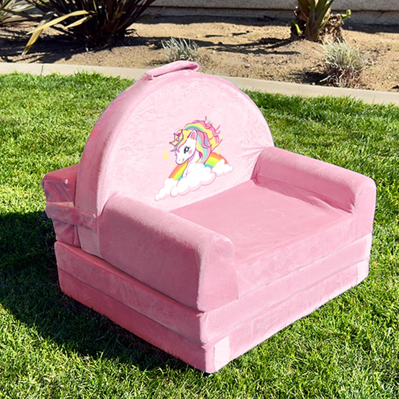 Unicorn Kids Foldable Sofa Bed w/ Washable Cover, Crystal Velvet Toddler Chair7