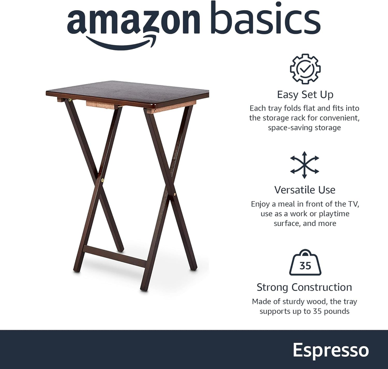 4-Pack Folding TV Tray Table w/ Storage Rack Wood Space Saving Espresso1