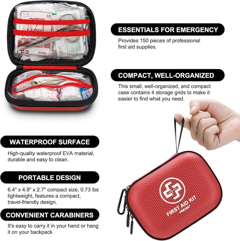 Mini First Aid Kit - 150 Piece Small Waterproof Hard Shell Medical Kit for Home,3