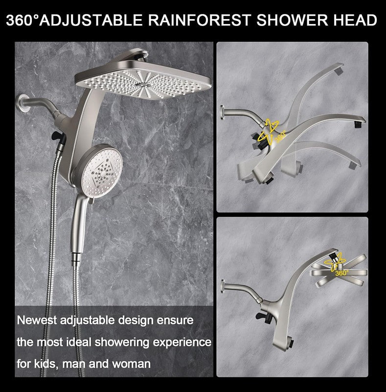 High Pressure Rain Shower Head w/ Handheld 10-Spray Combo Detachable Jets Silver5