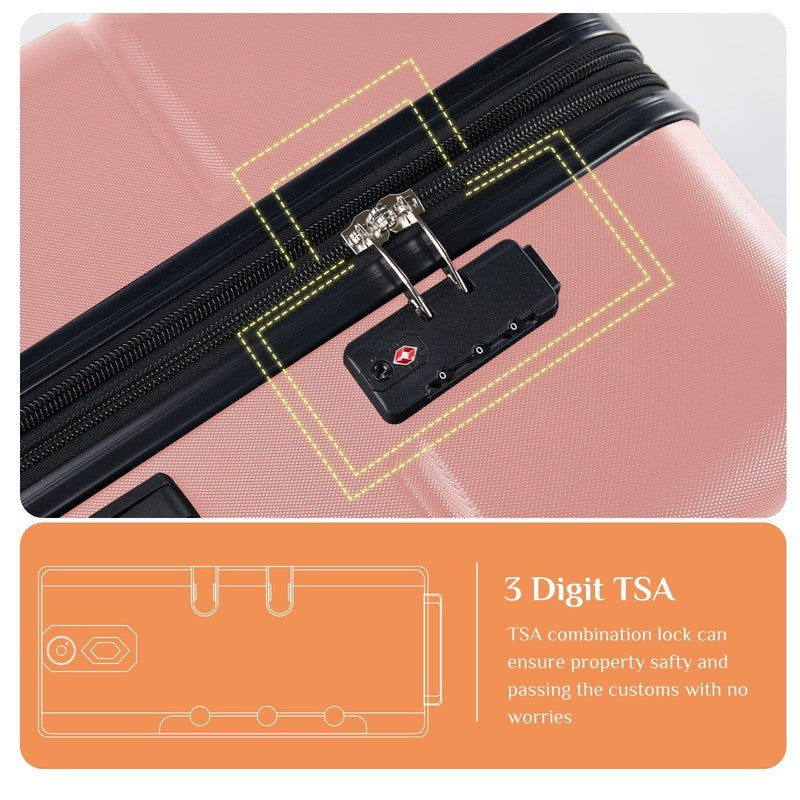 3-Piece Hard Shell Luggage Set ABS Expandable Spinner TSA Lock Pink5