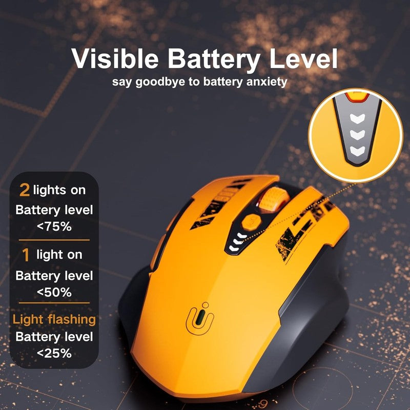 Wireless Rechargeable Mouse 2.4GHz Ergonomic 4 DPI Levels Yellow2