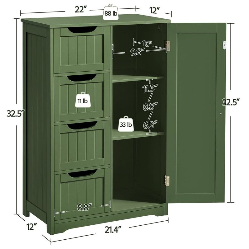 Modern Wooden Bathroom Storage Cabinet with 4 Drawers and Cupboard, Green6