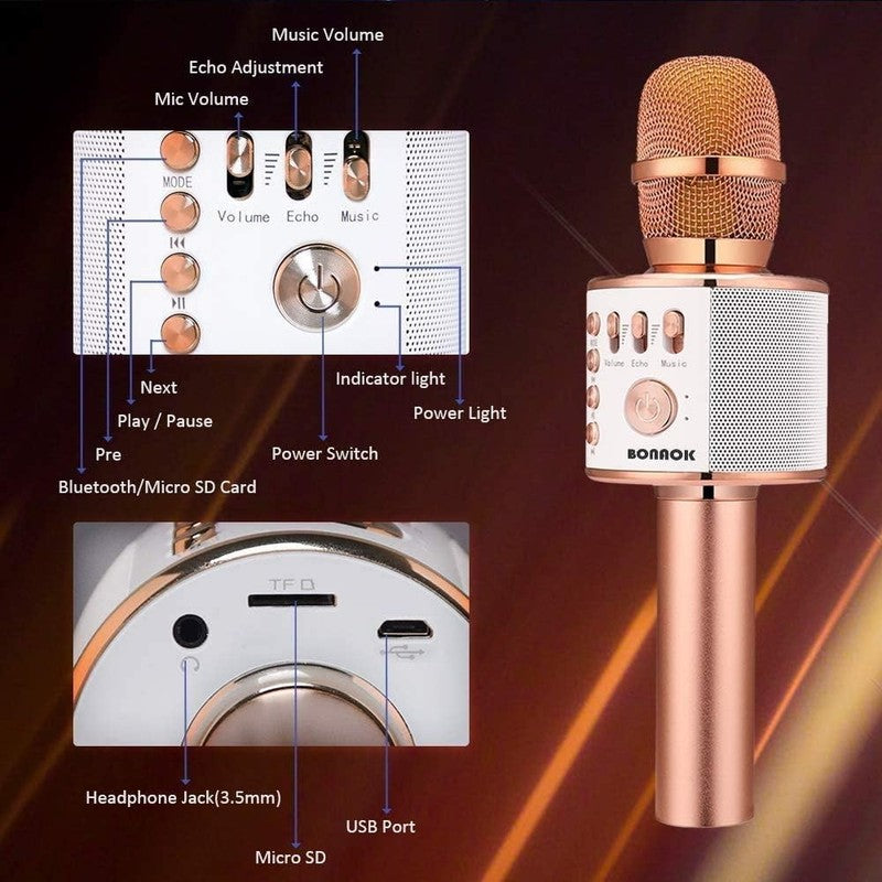 Portable Wireless Bluetooth Karaoke Mic   3 in 1 for Home & Parties (Rose Gold)1