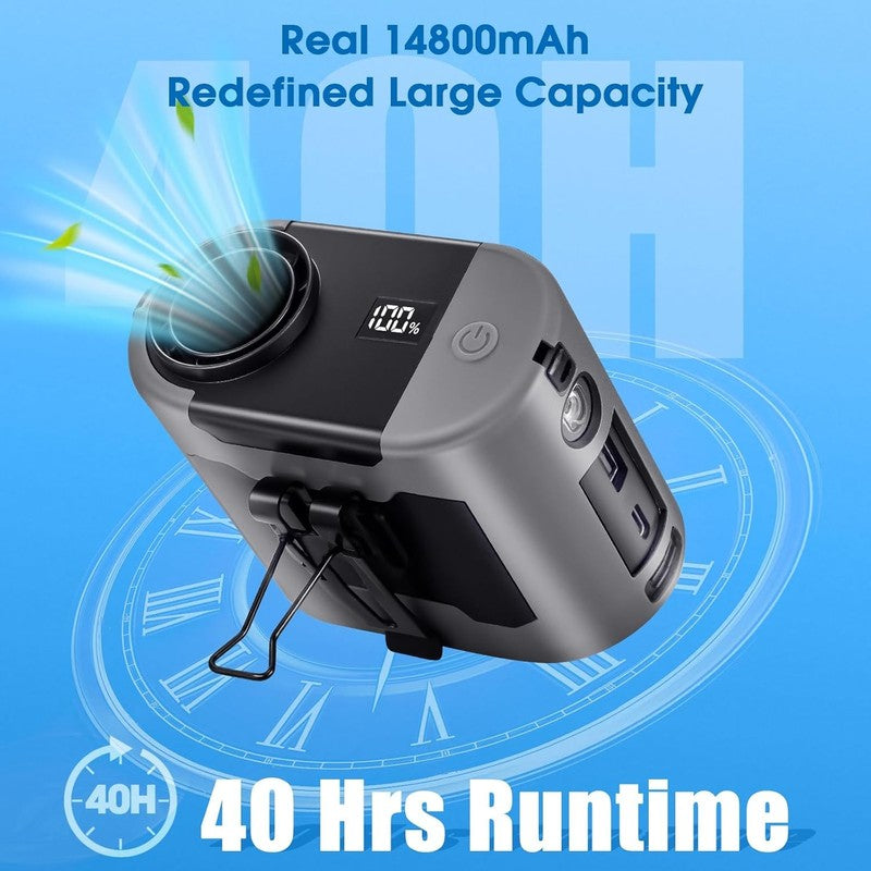 2025 Rechargeable Portable Waist Fan, 40H Battery, 5 Speeds for Outdoor Use2