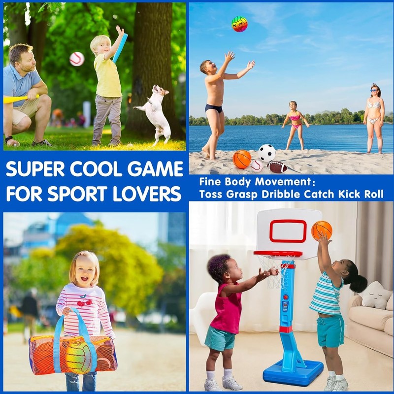 5 Pack Toddler Sports Balls Set Football Soccer Basketball Baseball w/ Bag5
