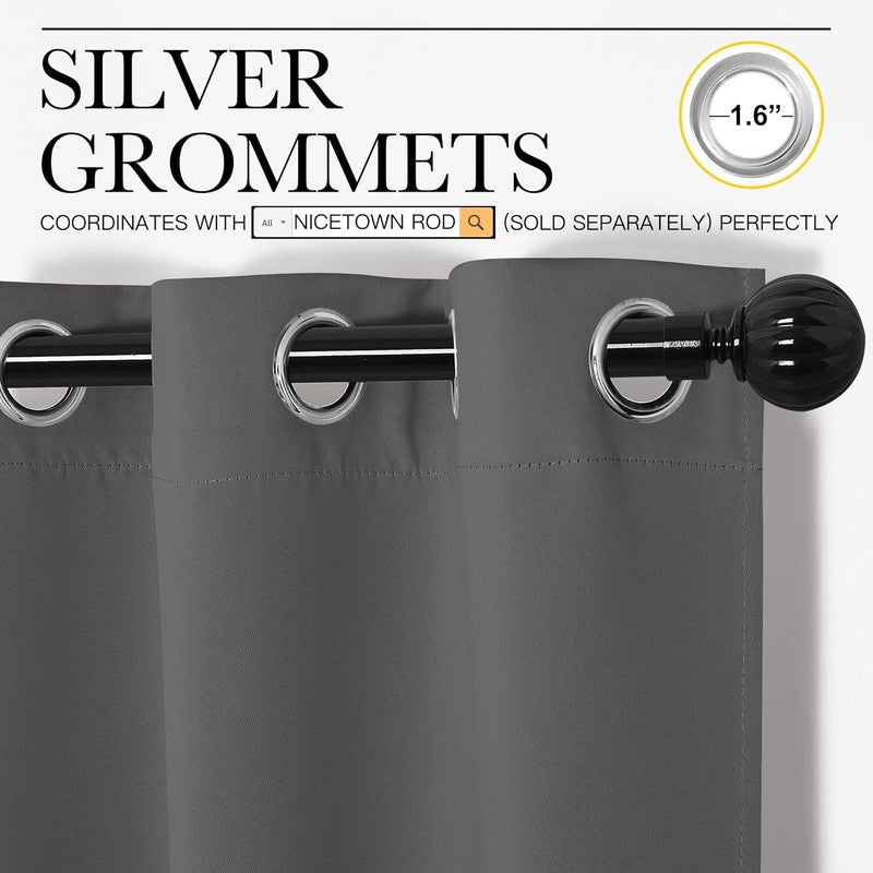 Grey Thermal Insulated Grommet Blackout Curtains for Bedroom - 2 Panels 63"1