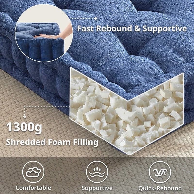 Large Tufted Floor Pillow 24"x24" Chenille Meditation Cushion Navy6