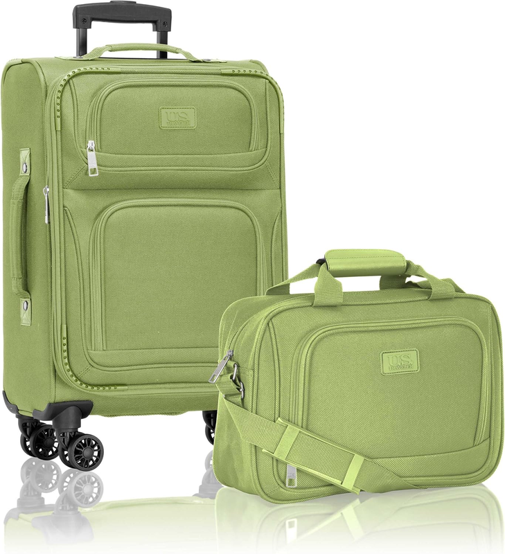 Lightweight Softside Carry On Suitcase 4 Wheel Spinner Luggage Light Green11