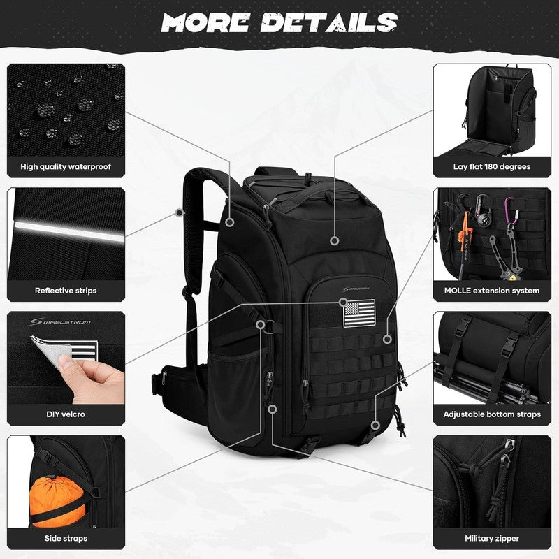 Tactical Backpack 40L Men Water Resistant Hiking Camping Gym Molle Black1