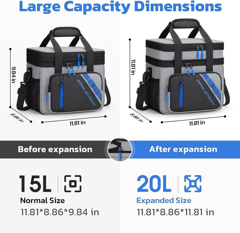 20L Expandable Double Deck Insulated Lunch Bag Grey Cooler1