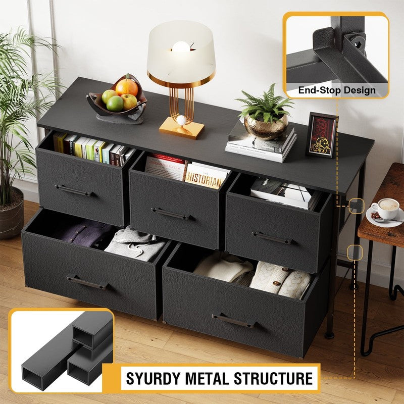 5 Fabric Drawers Dresser for Bedroom,Chest Organizer Units with Steel,Black2