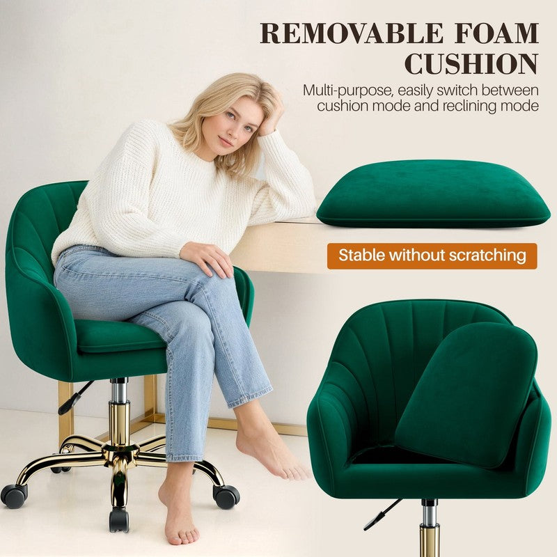 Office Desk Chair with Padded, Velvet Vanity Chair with Back and Wheels, Comfy H4