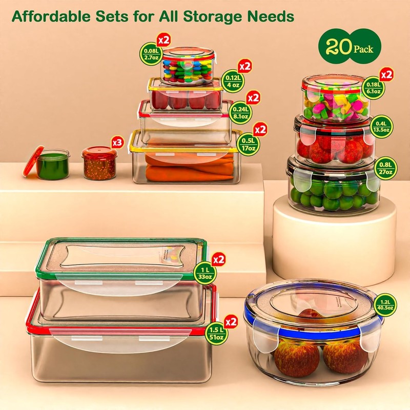 40 Pcs Food Storage Containers with Lids Airtight  Plastic Meal Prep Container f1