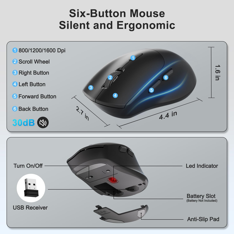 Full Size Wireless Keyboard Mouse Combo for Windows Mac PC Black3