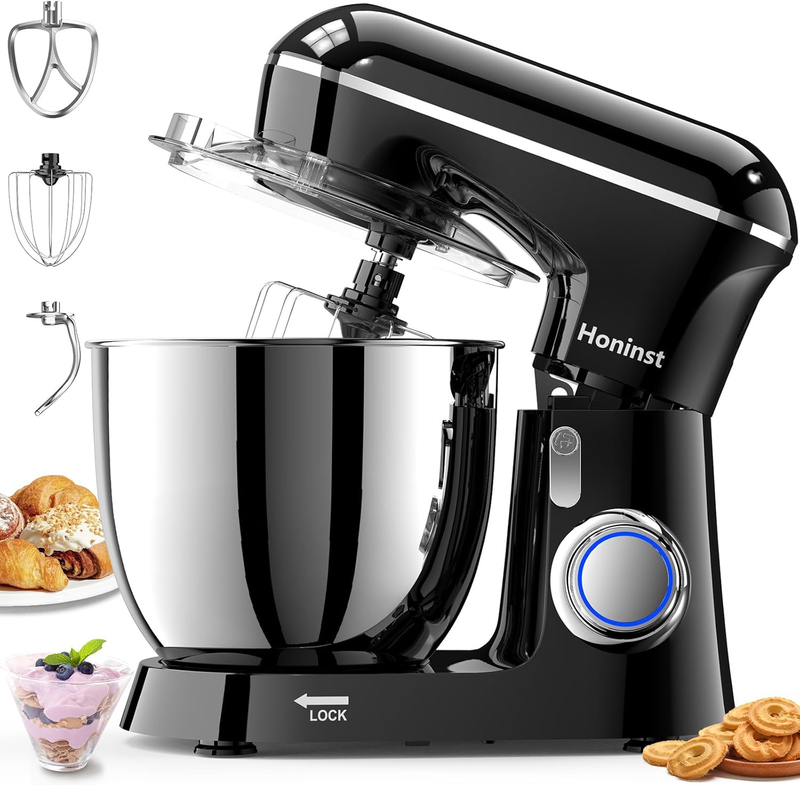 6.5QT Stand Mixer 10 Speed Tilt Head Kitchen Mixer Black Dough Hook Set10