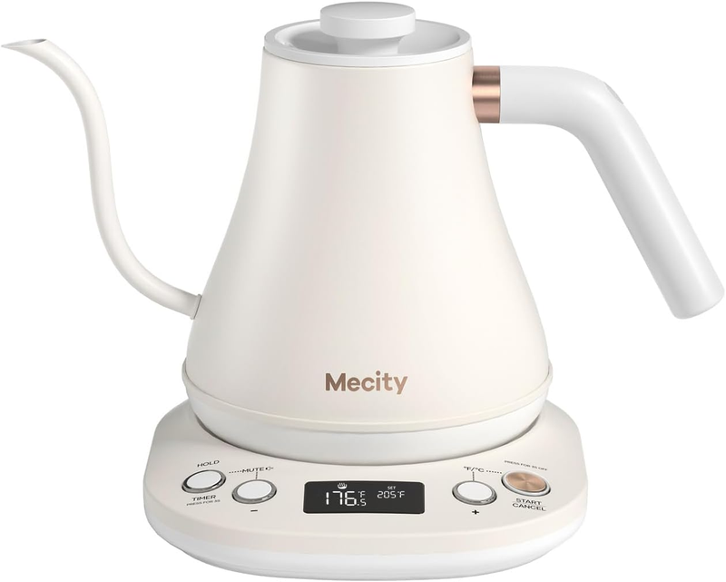 Gooseneck Electric Kettle 0.8L 1200W LCD Temp Control Keep Warm Off White10