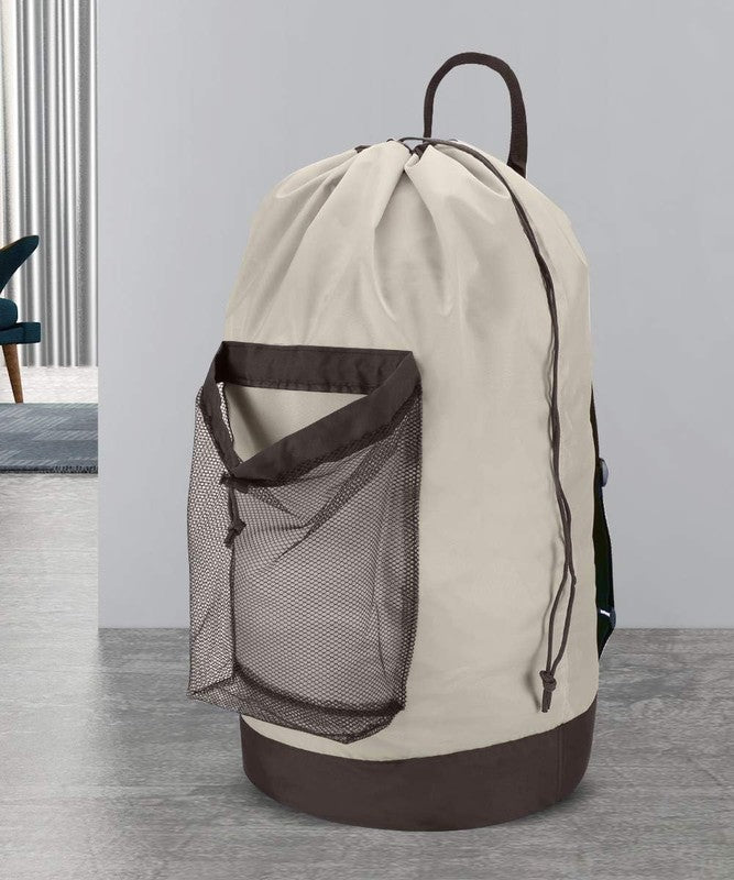 Backpack Laundry Bag with Straps & Mesh Pocket, Durable Nylon Clothes Khaki5