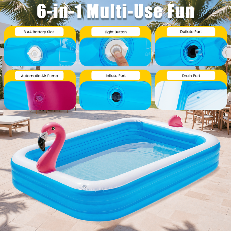 119" X 86" X 21" Inflatable LED Pool with 3 Modes, Electric Pump, Family Blow-Up6