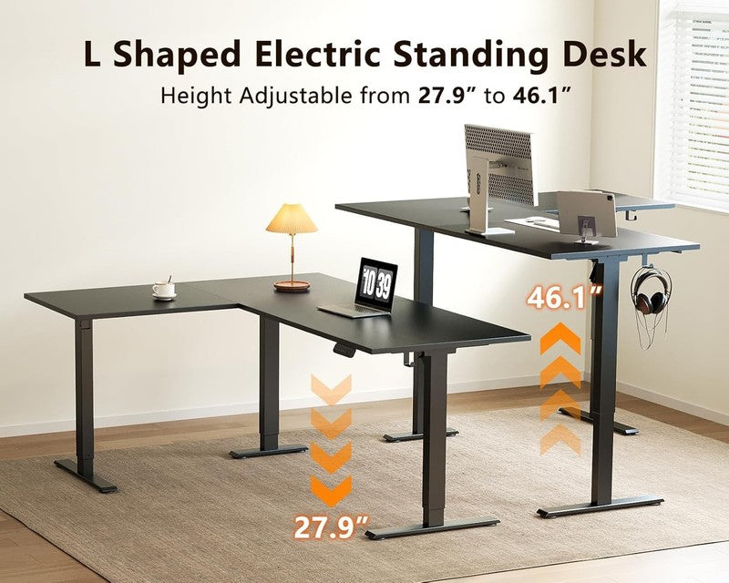 63” Reversible L-Shaped Electric Standing Desk Height Adjustable Corner Black3