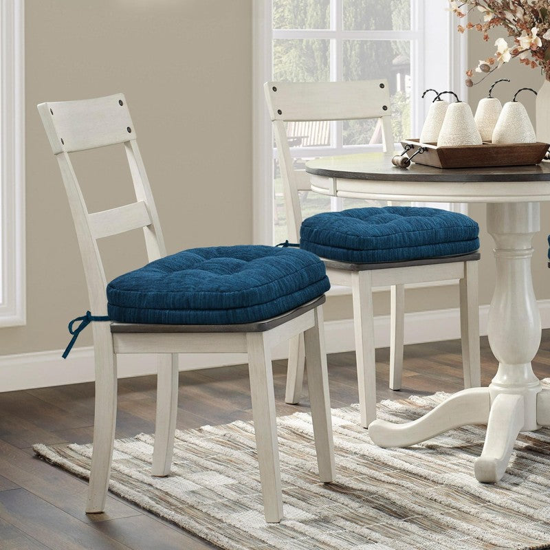3.5" Tufted Memory Foam Chair Cushions Set of 4 16.5"x16.5" Blue3