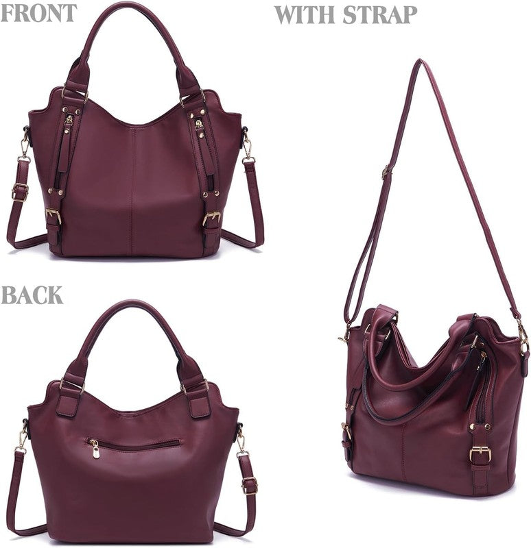 Women Large PU Leather Shoulder Tote Hobo Crossbody Bag Wallet Set 4PCS2