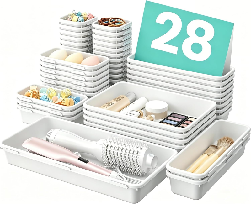 Drawer Organizer Makeup Storage 5 Size Holds 177 Items White0