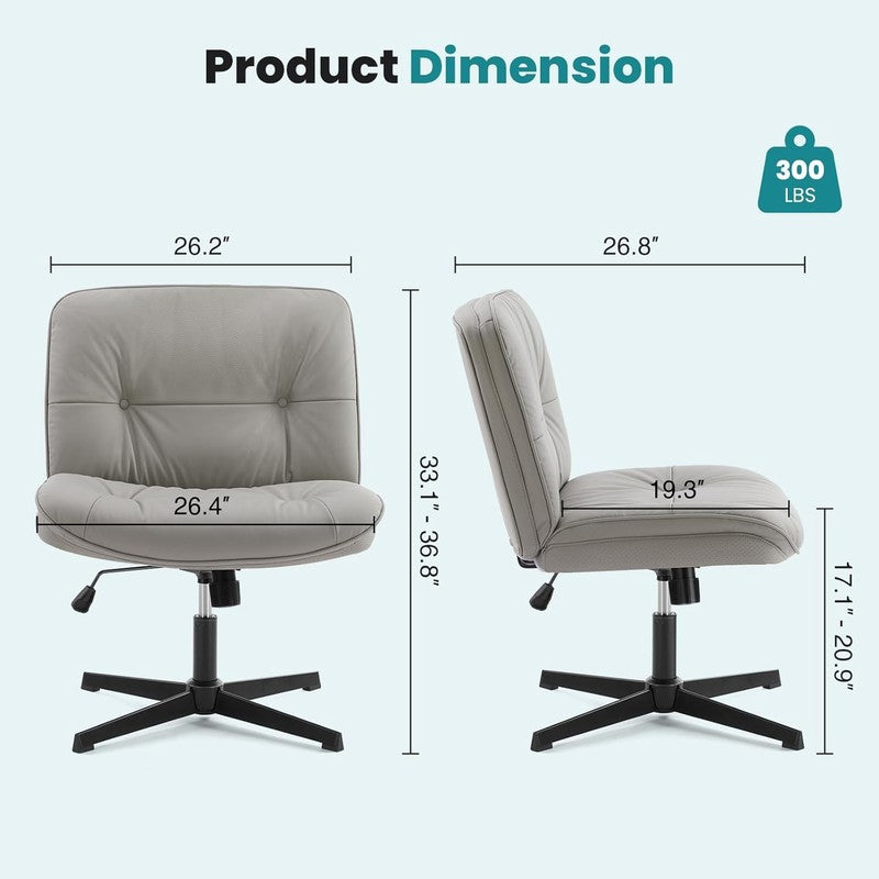 Armless Criss Cross Office Chair Gray PU Leather Swivel No Wheels Desk Chair1