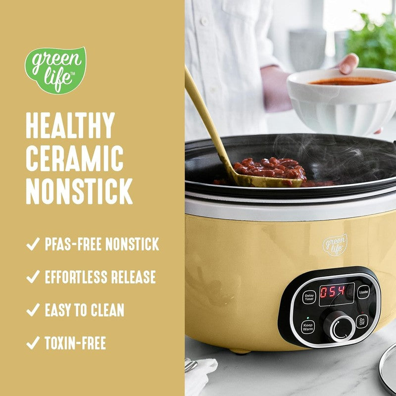 6QT Slow Cooker, Non-Toxic Pfas-Free Ceramic Nonstick Removable Interior Bowl, P2