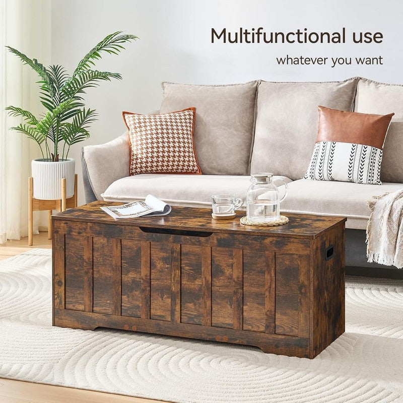 47.2'' Wooden Storage Chest Trunk Flip Top Bench Shoe Storage Rustic Brown2