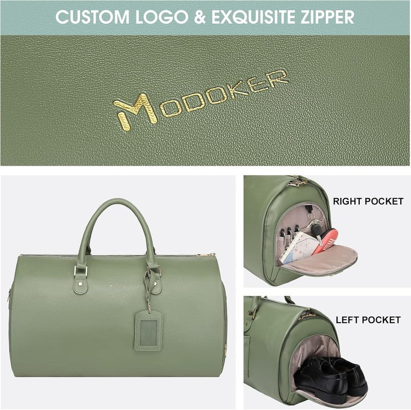 Women PU Leather 2in1 Garment Duffle Bag Green Hanging Suit Travel Carry3