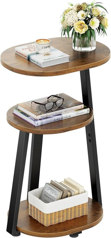 3-Tier Round Side Table Metal Frame Bedside End Table Brown3